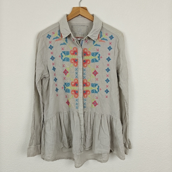 Johnny Was Tops - 3J Workshop Johnny Was Long Sleeve Button Down Embroidered Lightweight Top Small